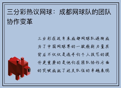 三分彩热议网球：成都网球队的团队协作变革